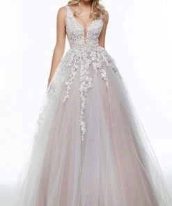Alyce Paris - 61015 Illusion Plunge Neck Lace Applique Tulle Ballgown 7 Alyce Paris - 61015 Illusion Plunge Neck Lace Applique Tulle Ballgown