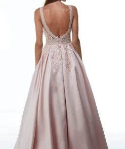 Alyce Paris - 61080 Floral V-Neck Mikado Ballgown