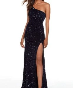 Alyce Paris - 61180 Sequined Asymmetric Slit Long Gown