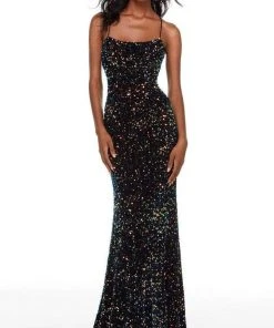 Alyce Paris - 61181 Spaghetti Strap Sequin Gown 14 Alyce Paris - 61181 Spaghetti Strap Sequin Gown