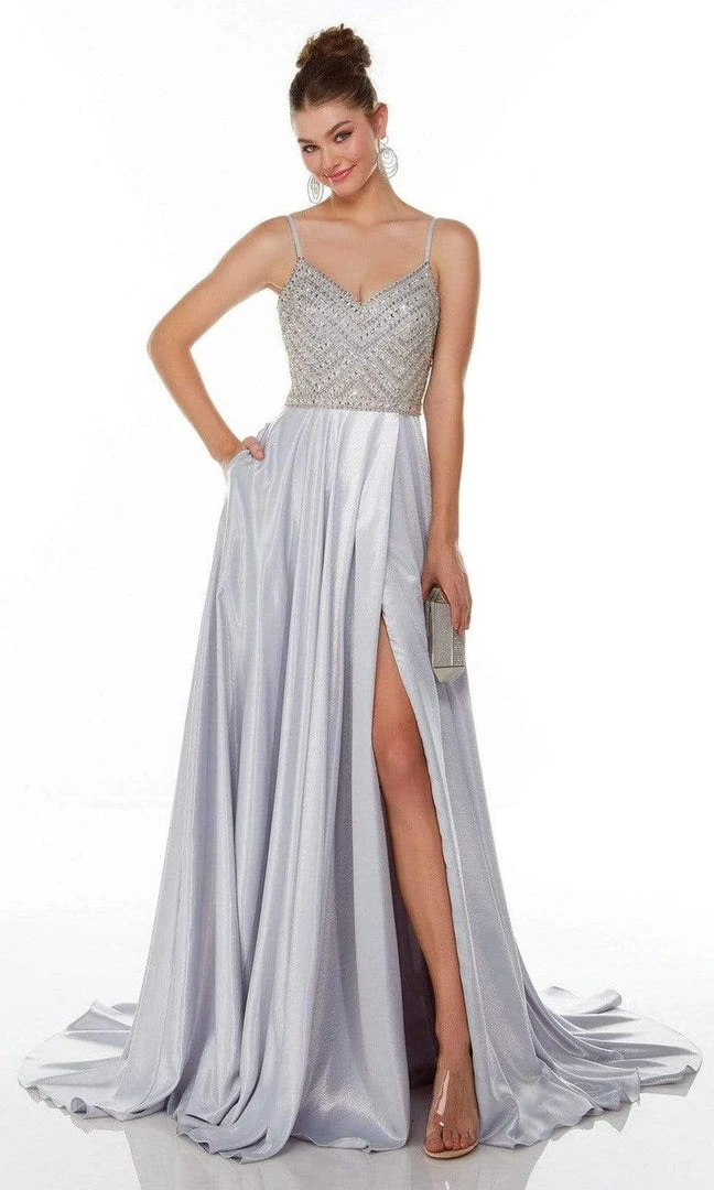 Alyce Paris - 61196 Chevron Motif High Slit Gown 3 Alyce Paris - 61196 Chevron Motif High Slit Gown