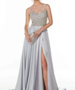 Alyce Paris - 61196 Chevron Motif High Slit Gown 7 Alyce Paris - 61196 Chevron Motif High Slit Gown