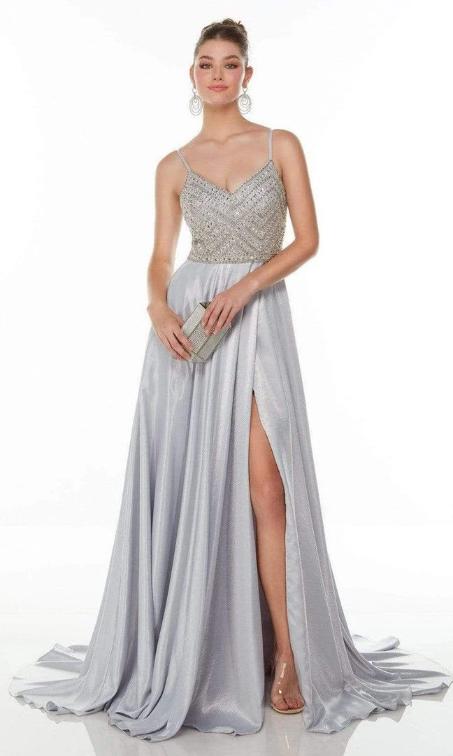 Alyce Paris - 61196 Chevron Motif High Slit Gown 5 Alyce Paris - 61196 Chevron Motif High Slit Gown