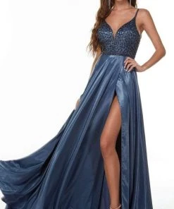 Alyce Paris - 61197 Metallic Beaded Gown With Slit