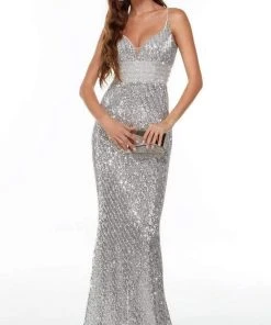 Alyce Paris - 61228 Shiny Plunging Sheath Long Gown