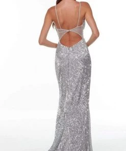 Alyce Paris - 61228 Shiny Plunging Sheath Long Gown