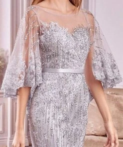 Andrea And Leo - 5263 Illusion Neckline Beaded Lace Capelet Gown 12 Andrea And Leo - 5263 Illusion Neckline Beaded Lace Capelet Gown