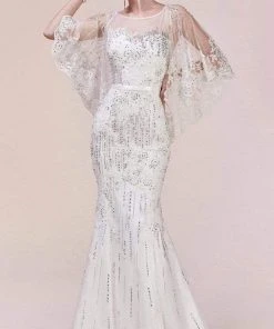 Andrea And Leo - 5263 Illusion Neckline Beaded Lace Capelet Gown 17 Andrea And Leo - 5263 Illusion Neckline Beaded Lace Capelet Gown