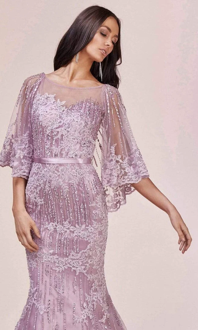 Andrea And Leo - 5263 Illusion Neckline Beaded Lace Capelet Gown 6 Andrea And Leo - 5263 Illusion Neckline Beaded Lace Capelet Gown
