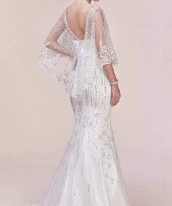 Andrea And Leo - 5263 Illusion Neckline Beaded Lace Capelet Gown 16 Andrea And Leo - 5263 Illusion Neckline Beaded Lace Capelet Gown
