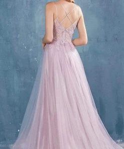 Andrea And Leo - A0762 Beaded Floral Lace Bodice Tulle A-Line Gown