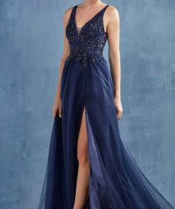 Andrea And Leo - A0762 Beaded Floral Lace Bodice Tulle A-Line Gown