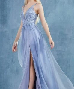 Andrea And Leo - A0762 Beaded Floral Lace Bodice Tulle A-Line Gown