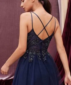 Andrea And Leo - A0762 Beaded Floral Lace Bodice Tulle A-Line Gown