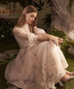 Andrea And Leo - A0862 Embroidered Lace Long Sleeve A-Line Dress