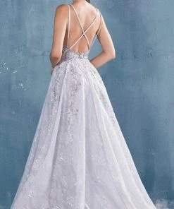 Andrea And Leo - A0964 Floral Embroidered A-Line Long Gown