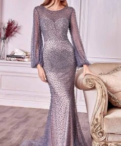 Andrea And Leo - A0997 Pearl Beaded Long Sleeve Trumpet Gown