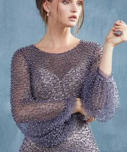 Andrea And Leo - A0997 Pearl Beaded Long Sleeve Trumpet Gown