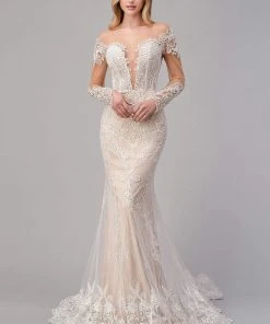 Andrea And Leo - A1022 Embroidered Lace Sheer Bridal Dress