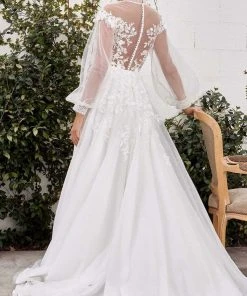 Andrea And Leo - A1074W High Neck Shirred Bridal Gown