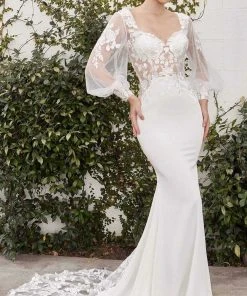 Andrea And Leo - A1079W Floral Ornate Bishop Sleeve Bridal Gown