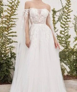 Andrea And Leo A1080W - Off-Shoulder Cape Sleeve Wedding Dress