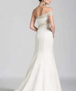 Ashley Lauren - 1082 Pearl Beaded Asymmetric Trumpet Dress 10 Ashley Lauren - 1082 Pearl Beaded Asymmetric Trumpet Dress
