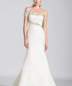 Ashley Lauren - 1082 Pearl Beaded Asymmetric Trumpet Dress