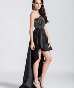 Ashley Lauren - 1089 Polka Dot Beaded High Low A-line Dress