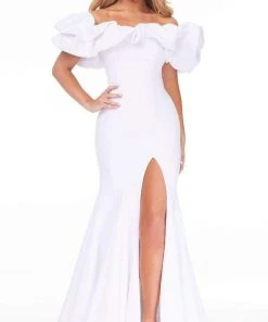 Ashley Lauren - 11017 Puff Ruffle Off-Shoulder High-Slit Mermaid Gown
