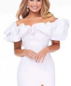 Ashley Lauren - 11017 Puff Ruffle Off-Shoulder High-Slit Mermaid Gown