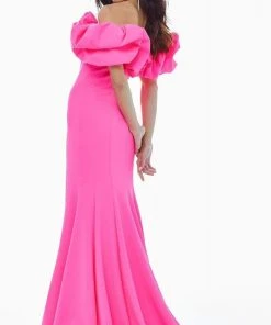 Ashley Lauren - 11017 Puff Ruffle Off-Shoulder High-Slit Mermaid Gown