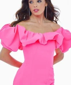 Ashley Lauren - 11017 Puff Ruffle Off-Shoulder High-Slit Mermaid Gown
