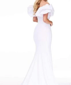 Ashley Lauren - 11017 Puff Ruffle Off-Shoulder High-Slit Mermaid Gown