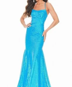 Ashley Lauren - 11024 Lace-up Back Iridescent Sequin Mermaid Gown