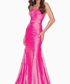 Ashley Lauren - 11024 Lace-up Back Iridescent Sequin Mermaid Gown