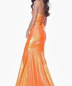 Ashley Lauren - 11024 Lace-up Back Iridescent Sequin Mermaid Gown