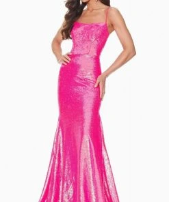 Ashley Lauren - 11024 Lace-up Back Iridescent Sequin Mermaid Gown