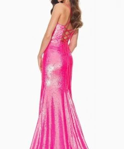 Ashley Lauren - 11024 Lace-up Back Iridescent Sequin Mermaid Gown