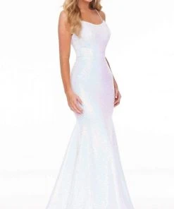 Ashley Lauren - 11024 Lace-up Back Iridescent Sequin Mermaid Gown