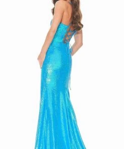 Ashley Lauren - 11024 Lace-up Back Iridescent Sequin Mermaid Gown