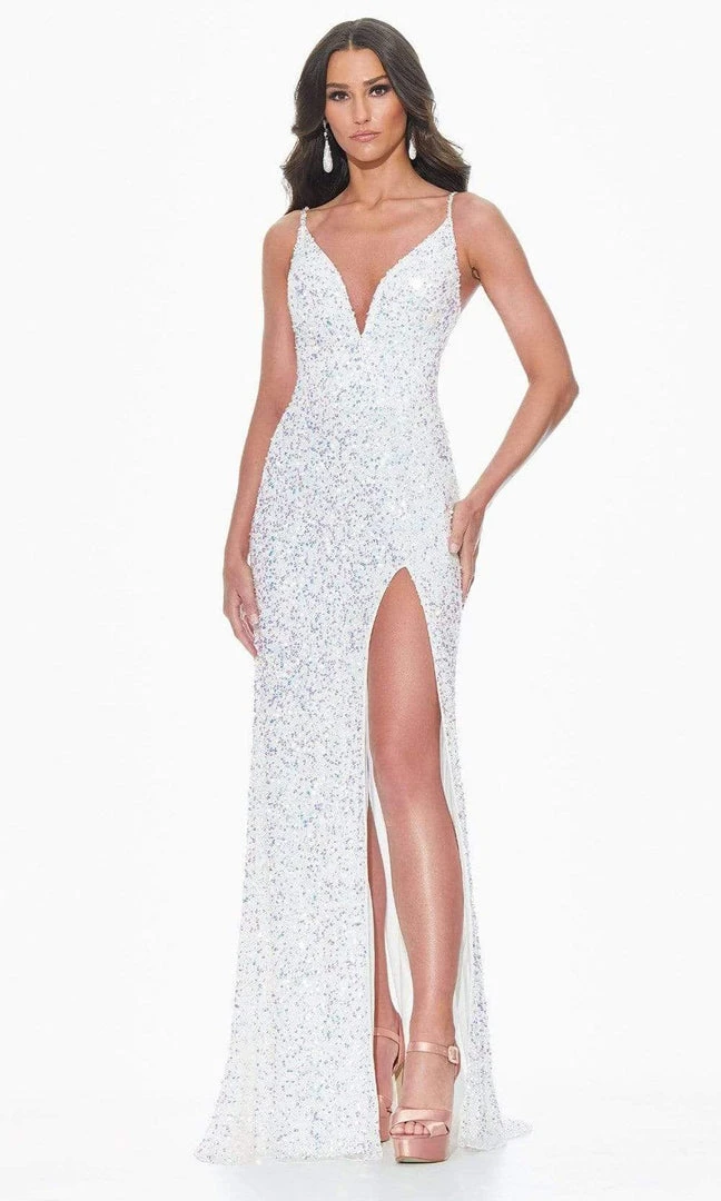 Ashley Lauren - 11037 V-Neck Lace-up Back High Slit Full Sequin Gown 3 Ashley Lauren - 11037 V-Neck Lace-up Back High Slit Full Sequin Gown