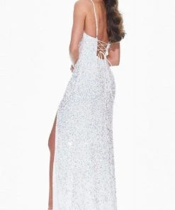 Ashley Lauren - 11037 V-Neck Lace-up Back High Slit Full Sequin Gown 11 Ashley Lauren - 11037 V-Neck Lace-up Back High Slit Full Sequin Gown