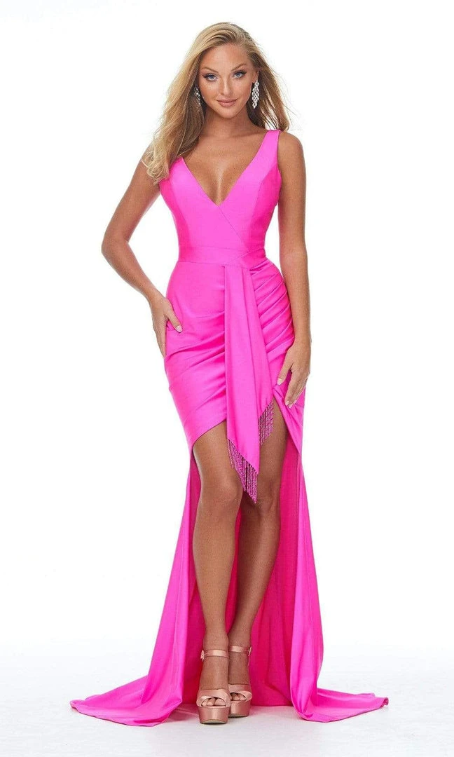 Ashley Lauren - 11051 Sleeveless Fringed Tie Waist High Low Gown 3 Ashley Lauren - 11051 Sleeveless Fringed Tie Waist High Low Gown