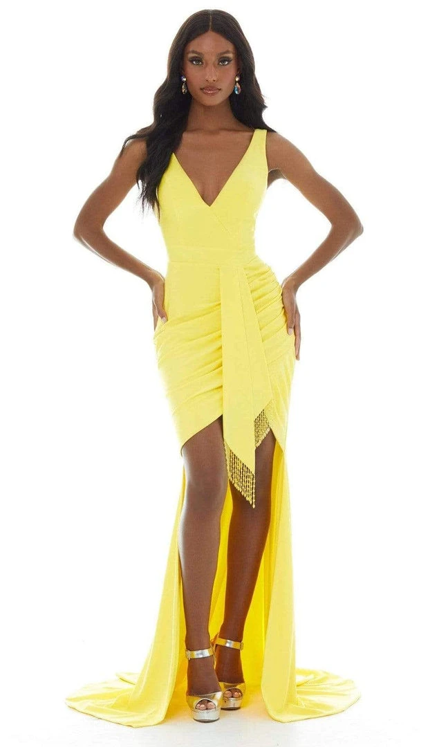 Ashley Lauren - 11051 Sleeveless Fringed Tie Waist High Low Gown 6 Ashley Lauren - 11051 Sleeveless Fringed Tie Waist High Low Gown