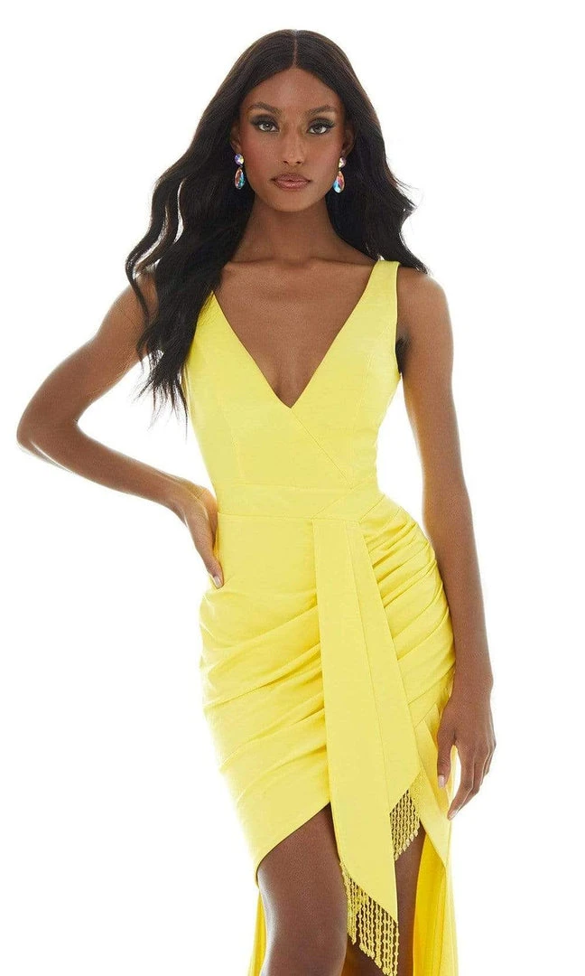 Ashley Lauren - 11051 Sleeveless Fringed Tie Waist High Low Gown 8 Ashley Lauren - 11051 Sleeveless Fringed Tie Waist High Low Gown
