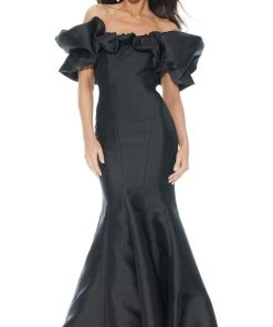 Ashley Lauren - 11057 Puff Ruffle Off Shoulder Mikado Mermaid Gown