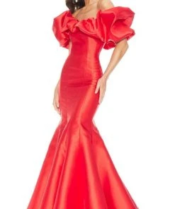 Ashley Lauren - 11057 Puff Ruffle Off Shoulder Mikado Mermaid Gown