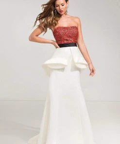 Ashley Lauren - 1111 Rhinestone Beaded Peplum Trumpet Dress