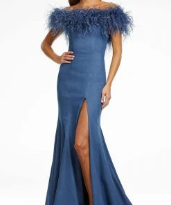 Ashley Lauren - 11122 Off Shoulder Denim Trumpet Gown
